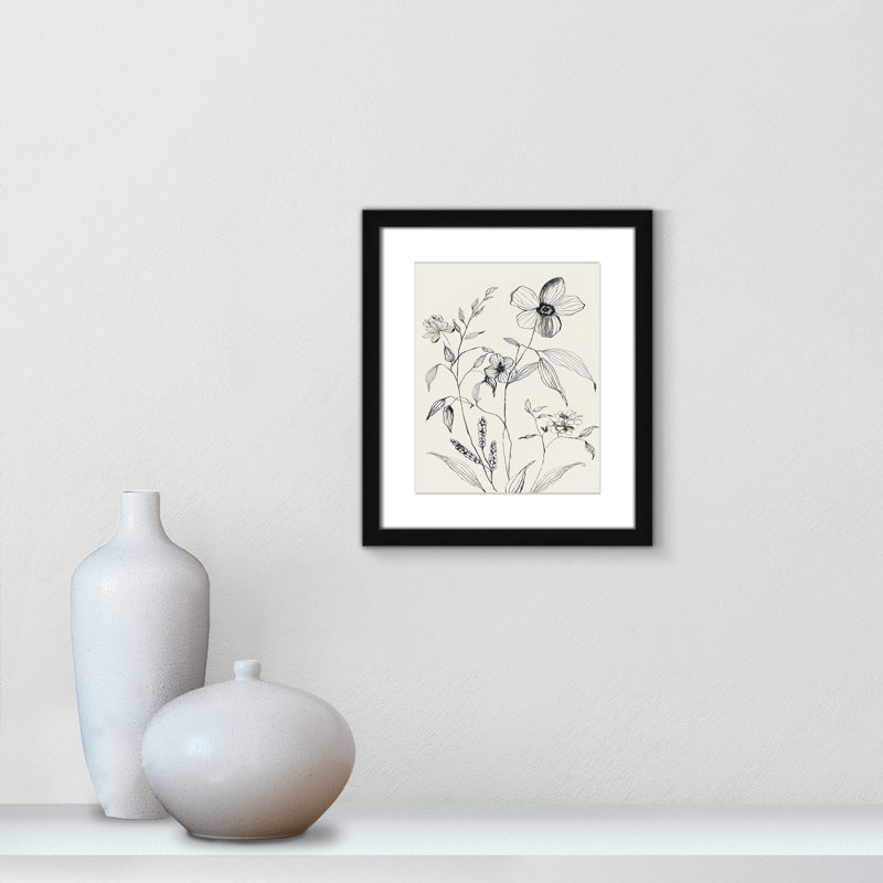 «Petal Harmony I Print» par Asia Jensen, Papier avec cadre simple noir, Blanc, H 15 po x l 13 po x P 1,25 po