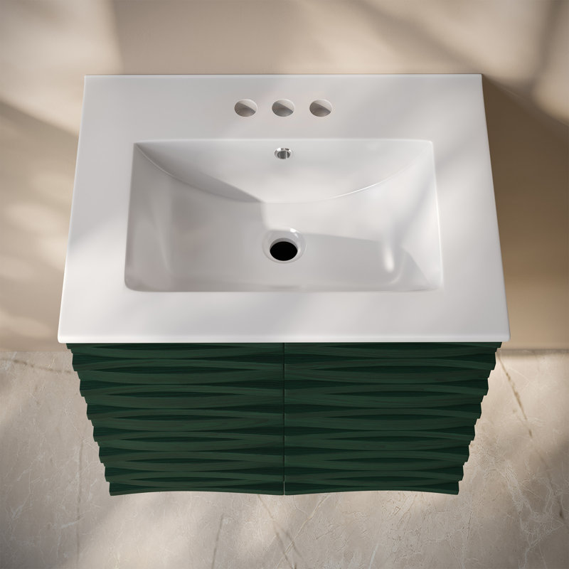 Ensemble de meuble-lavabo mural 24 po avec comptoir central à 3 trous Judd, Vert, Blanc