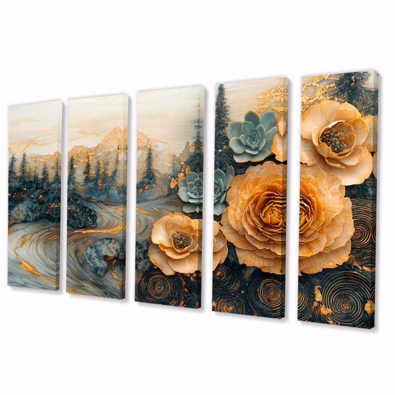 Samaire II - Succulent Wall Art - Art mural sur toile, H 32 po x l 80 po, 5