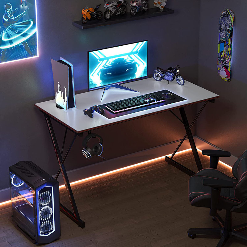Bureau de jeu ergonomique, Blanc/Noir, H 28,1 po x l 32 po x P 19,7 po