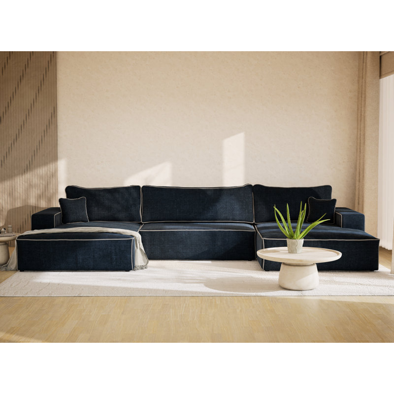 6 Seater Reclining Corner Sofa , Navy/Grey