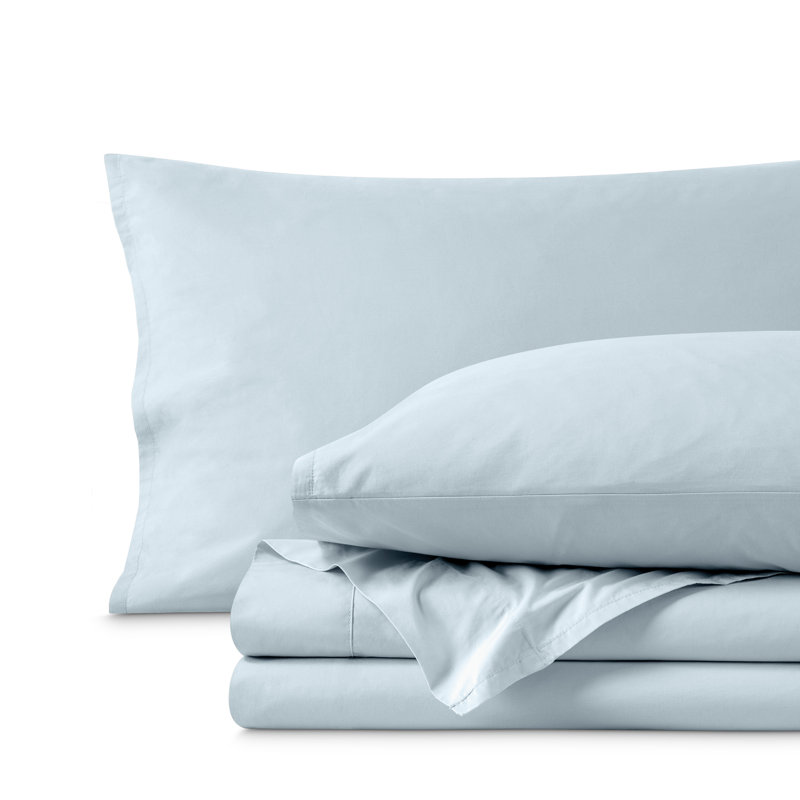 100% Cotton Percale Sheet Set, Winter Blue, Full / Double Sheet Set with 2 Pillowcases