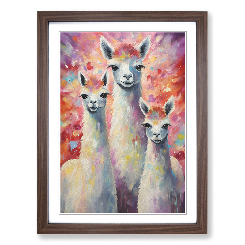 XYZ-FRM-V1223-4297 Llama Dadaism - Single Picture Frame Print on Wood, 46cm H x 34cm W x 2cm D, Walnut