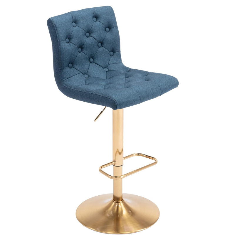 Tufted Fabric Bar Stool, Adjustable Swivel Counter Height Barstool with Back, Upholstered Armless Airlift Bar Chair for Kitchen Dining Cafe, 1 pc