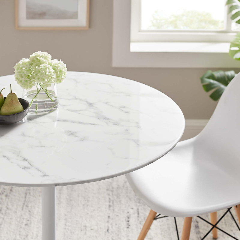  Table de salle à manger en marbre artificiel Lippa, H 29,5 po x L 35,5 po x l 35,5 po, Blanc, Blanc