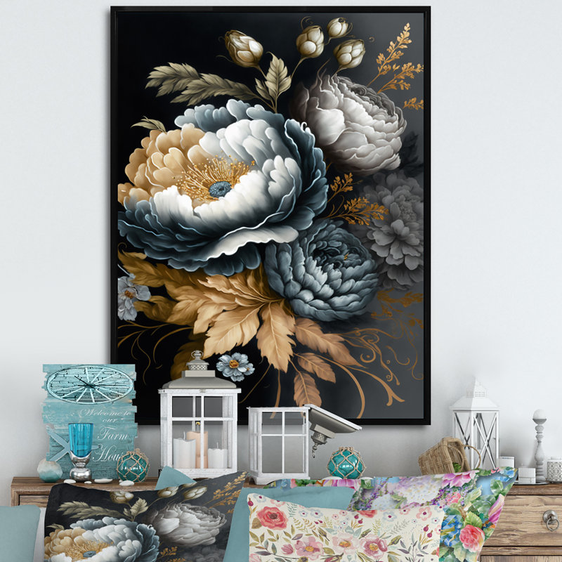 «Blue Blooming Bouquet I», impression sur toile, H 20 po x l 12 po x P 1 po, Cadre flottant noir
