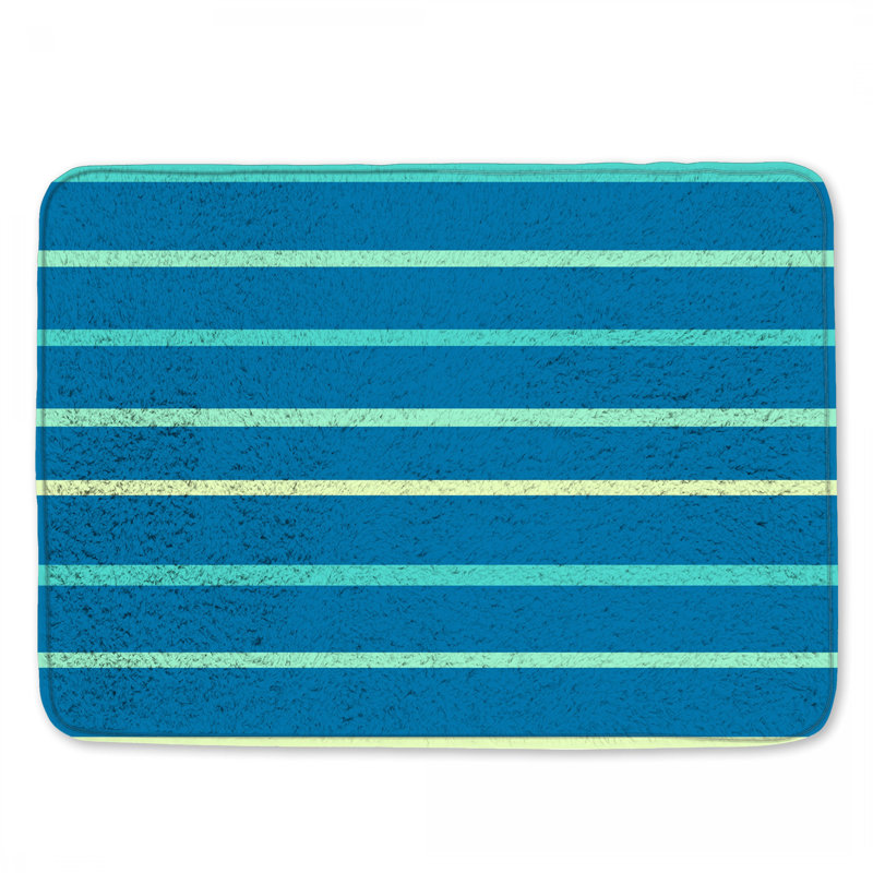 Tapis de bain à rayures bleues et vertes, L 24 po x L 17 po
