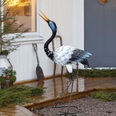 One Metal Crane Figurine - A Stylish Standing Bird Ornament With An Open Design, Made Of Sturdy Iron For Use In Gardens, Patios, And Workplaces - An Ideal Gift For Thanksgiving Or Anniversaries