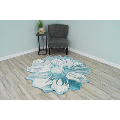 Tapis bleu botanique à effet 3D Impriano Flowers