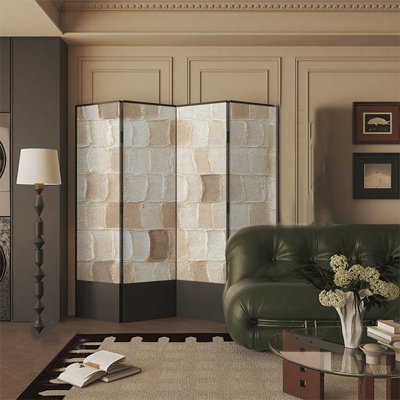 4 Panels Beige-white + Brown + Black Canvas + Manufactured Wood Folding Room Divider