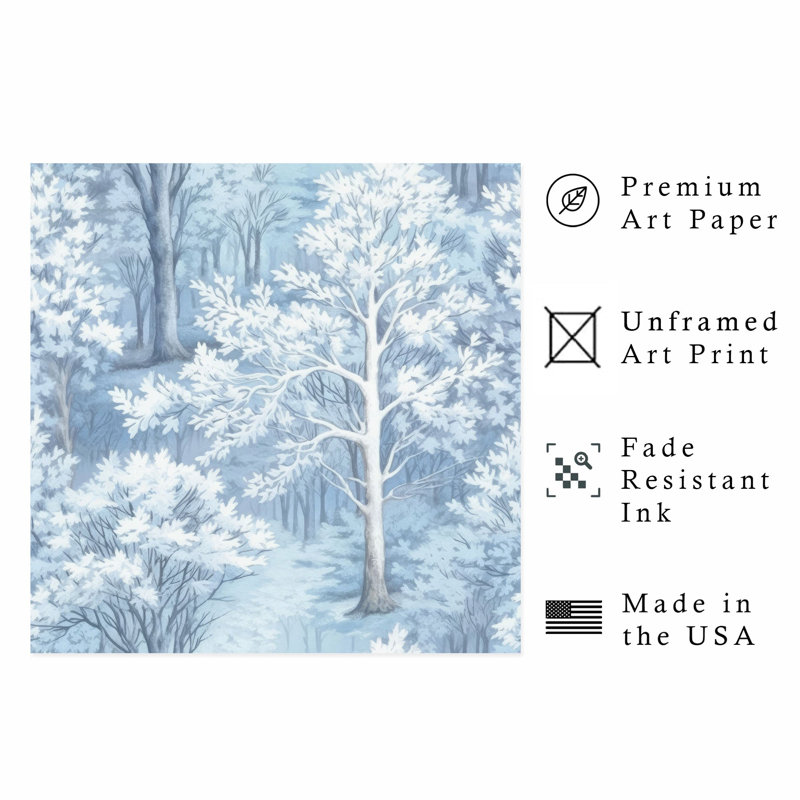 «Holiday Blue Winter Forest Trees», reproduction d'art moderne sans cadre