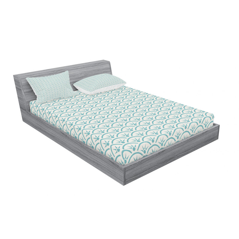 Microfiber Sheet Set, Queen Sheet Set with Fitted Sheet, Ocean Illustration Geometric