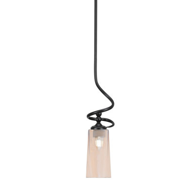 Sadea Stem Hung Mini Pendant Shown In Matte Black Finish With 5" W x 9.75" H Amber Gradient Glass