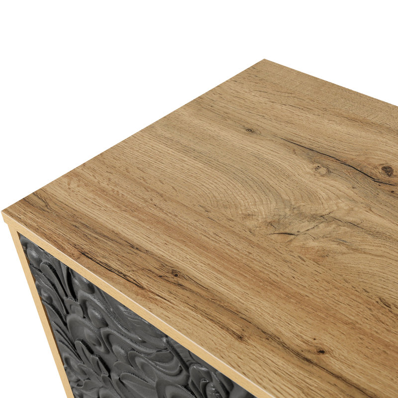 Meuble télé avec porte symétrique noire et finition facile de couleur naturelle