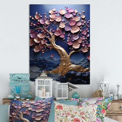 Purple And Blue Golden Orchid Tree Garden Of Branches I - Tree Metal Wall Art