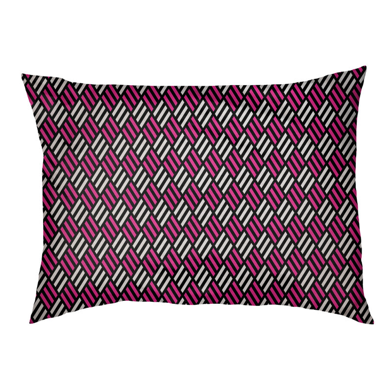 Coussin pour chien à rayures losanges Byrge, Moyen (L 29,5 po x P19,5 po x H 9,5 po), Noir / Rose