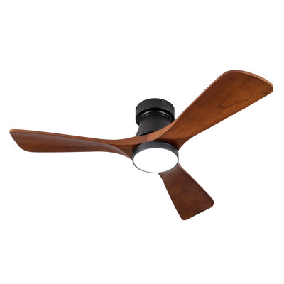 42 Inch Black Flush Mount Ceiling Fan With Light: Dimmable Led (3 Colors), Indoor/Outdoor Reversible Dc Motor, 3 Solid Wood Blades For Bedroom, Patio.