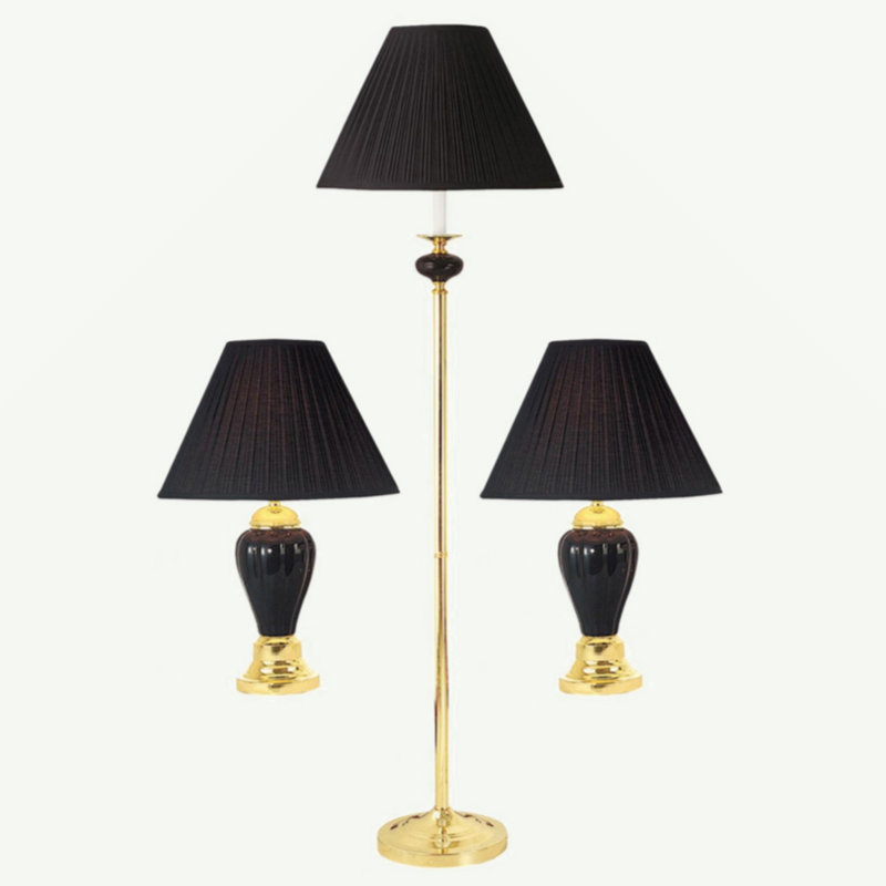 Ensemble de lampes en céramique 3 pièces, lampes sur pied et de table, Noir, noir, noir, noir, Noir, noir, noir, noir