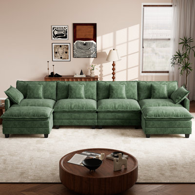 George 146.5" Modern 6 Seat Chenille U Shaped Modular Sectional Sofa With Two Ottomans