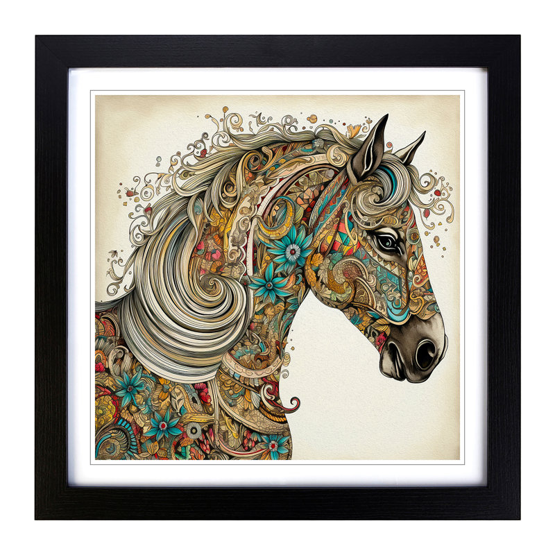 Horse Paisley No.2 - Single Picture Frame Print on Wood, Black