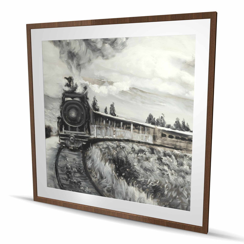 Steam Engine Train - Black & White Beige Framed Print Decor