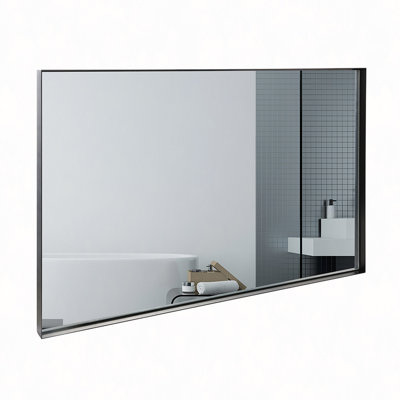 36X24" Rectangular Bathroom Mirror Square Angle Metal Frame Wall Mounted Hanging Plates Wall Mount Mirror For Bathroom(Horizontal & Vertical)