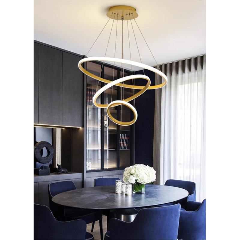 Dado 3 - Light LED Tiered Chandelier, Gold, 47.2" H x 23.6" W x 23.6" D