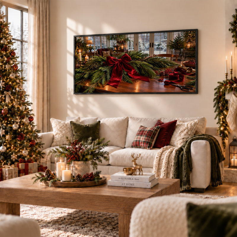 Art mural sur toile de Noël en velours rouge, L 58 po x H 28 po