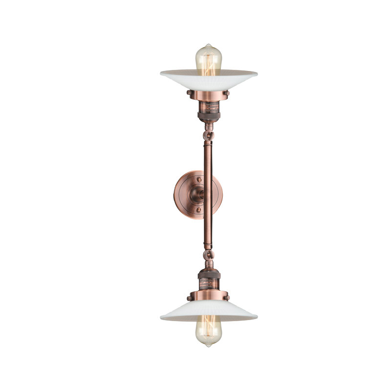 Miramontes Armed Sconce, Antique Copper, Matte White Halophane, 60 Watt Vintage Incandescent Bulb