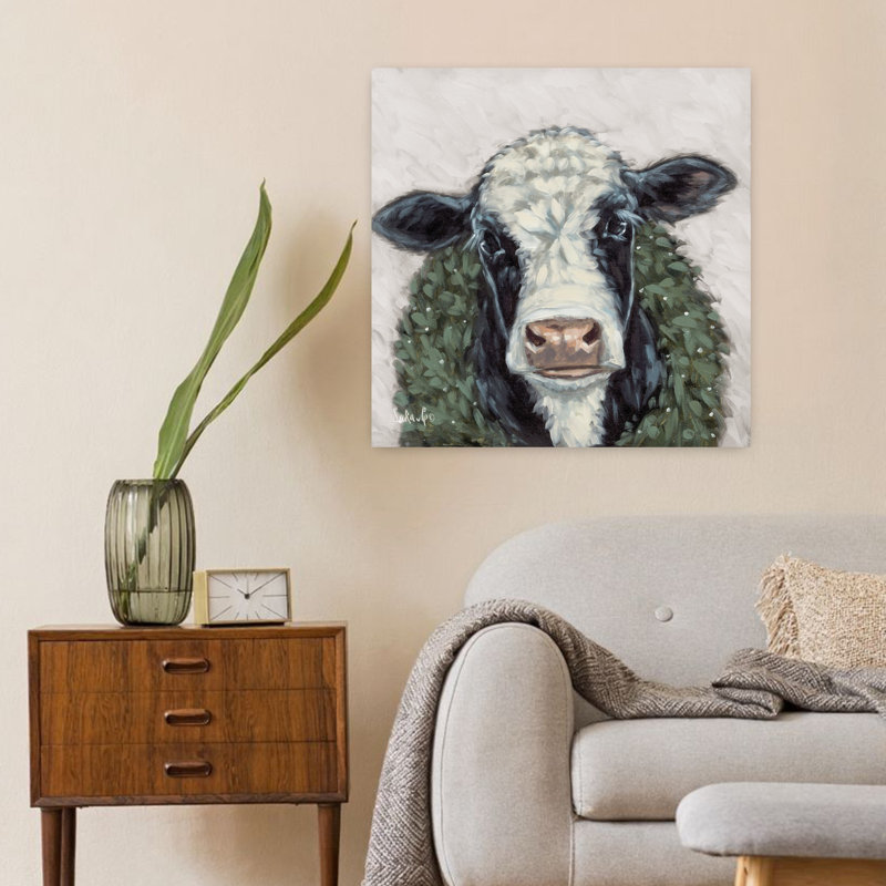 Art contemporain avec marguerite et vache, H 24 po x l 24 po