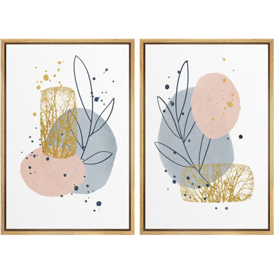 Pastel, aquarelle, taches, plante, silhouette, abstrait, formes, illustrations, moderne, minimaliste, chic