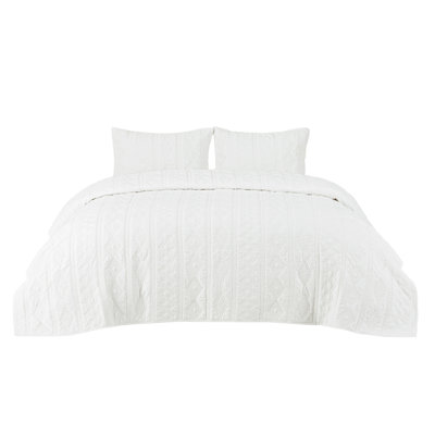 100% Cotton Alberta - Lightweight Soft Bed Coverlet, 3-Piece Cozy Stitching Alberta with 2 Pillow Shams in Geometric Pattern