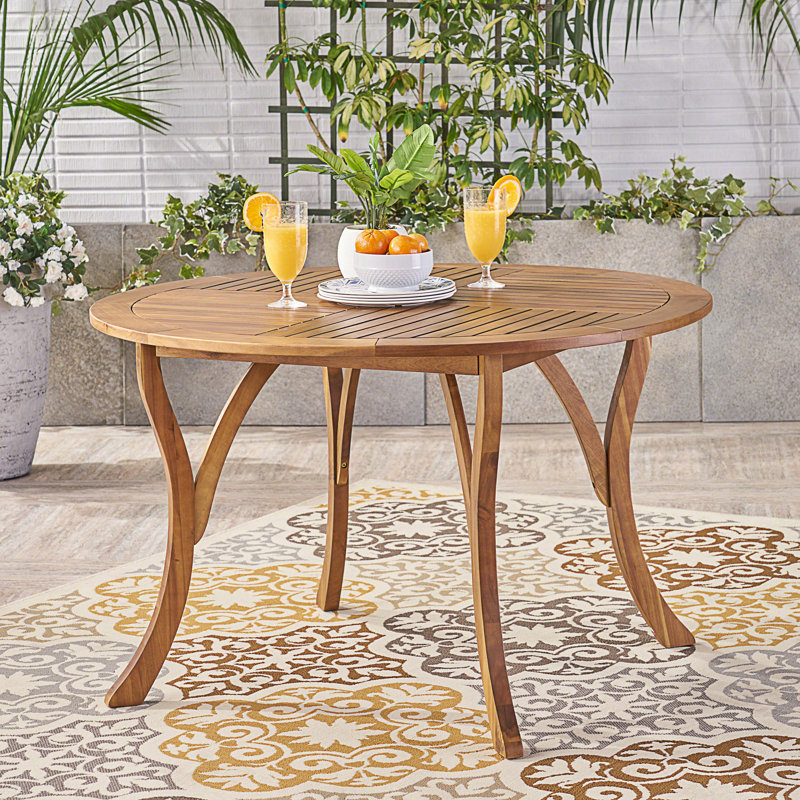 Round Dining Table, Weather-Resistant Slatted Patio Table