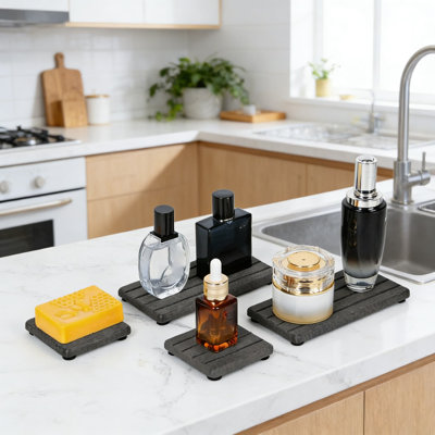 Fast Drying Soap Tray Set, Natural Water Absorbing Coaster For Bathroom Sink And Kitchen Countertop, Includes Anti-Slip Pads And Sandpaper