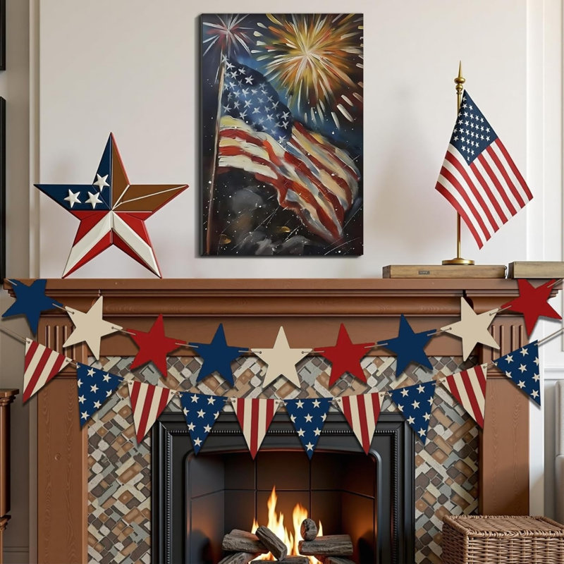 Figurine d'art abstrait sur toile patriotique 24 po x 36 po