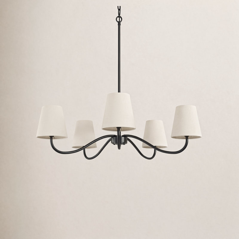 Wrought Iron 5-Light Chandelier, Beige, Noir mat