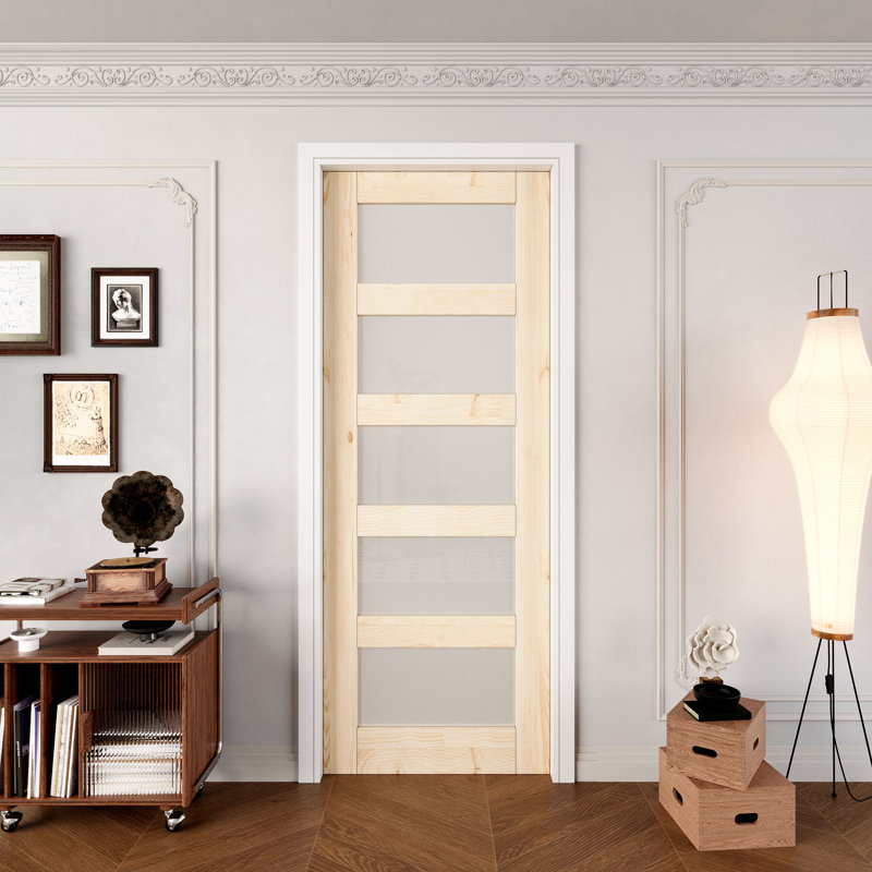 Intérieur: porte en bois de pin et verre givré 5-Lite, porte simple à dalle en bois de pin massif de style colonial, verre trempé certifié SGCC, sans finition et à peindre, sans quincaillerie, garde-manger, chambre à coucher, salle de bain et garde-robe 32 po x 80 po