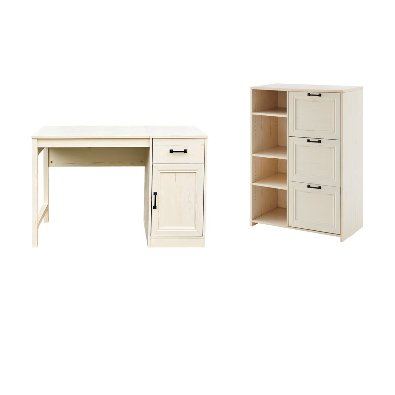 Ensemble de bureau rectangulaire 2 pièces Hitchin, Blanc antique