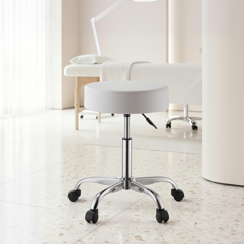 Adjustable Height Ergonomic Industrial Stool, White
