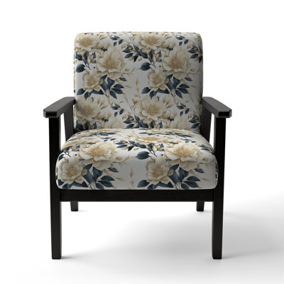 Harmony Of White And Blue Poppies - Upholstered Cottage Accent Arm Chair