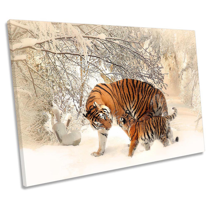 Tigers Snow Framed - Wrapped Canvas Print, 61cm H x 91.4cm W x 4cm D