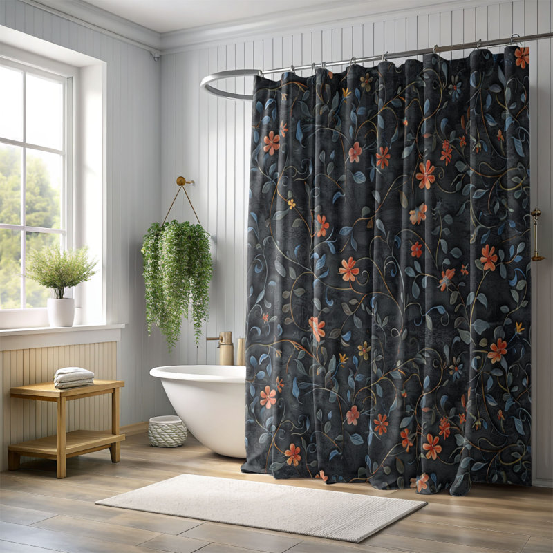 Pivoine foncé - Rideau de douche Premium, H 74 po x l 71 po