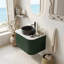 Armoire de salle de bain 24 po à bords arrondis rayés avec tiroir, vasque de salle de bain 24 po et lavabo, lavabo rond en céramique noir mat et plateau en pierre frittée, pré-assemblé, couleur vert foncé-131656036