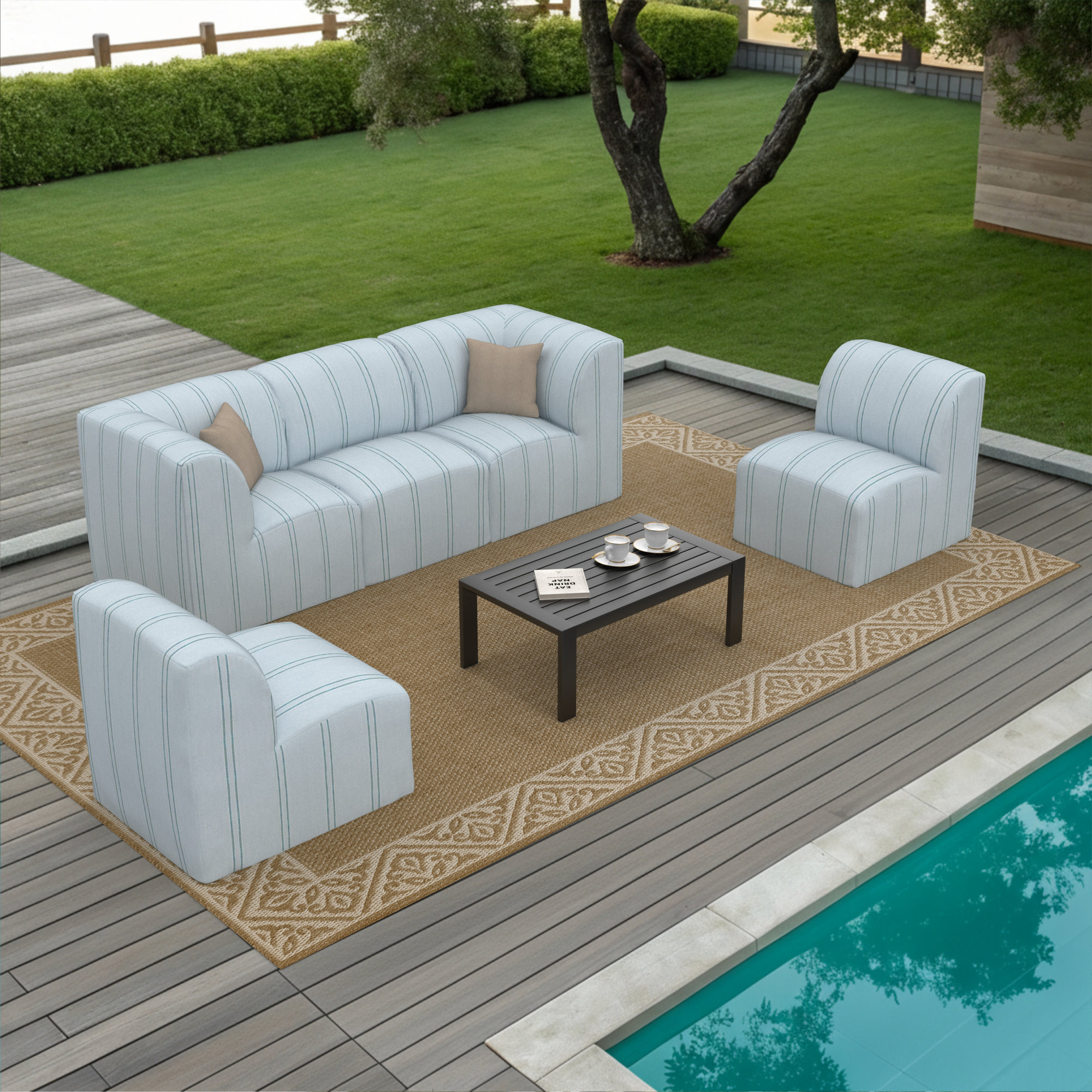 Eliana Sunbrella® Outdoor Patio Secional Seating, Sunbrella Wayward Sky