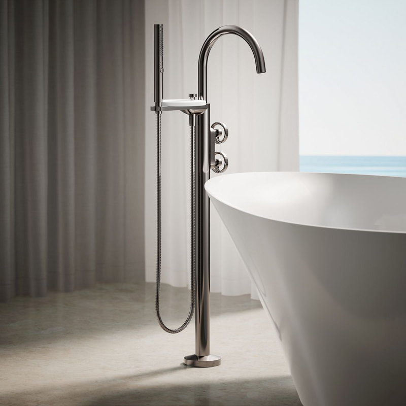 Components Floor-Mount Bath Filler Trim, Silver, Wheel Handle