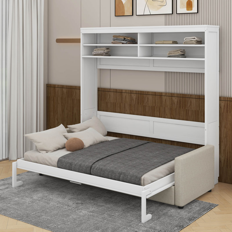 Queen Size Murphy Bed With Sofa, White