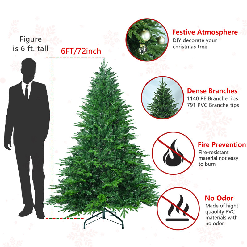 Arbre de Noël artificiel à charnière naturel non éclairé, 6"