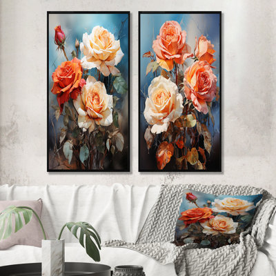 Ensemble de 2 décorations murales beige et orange rose symbolique - roses