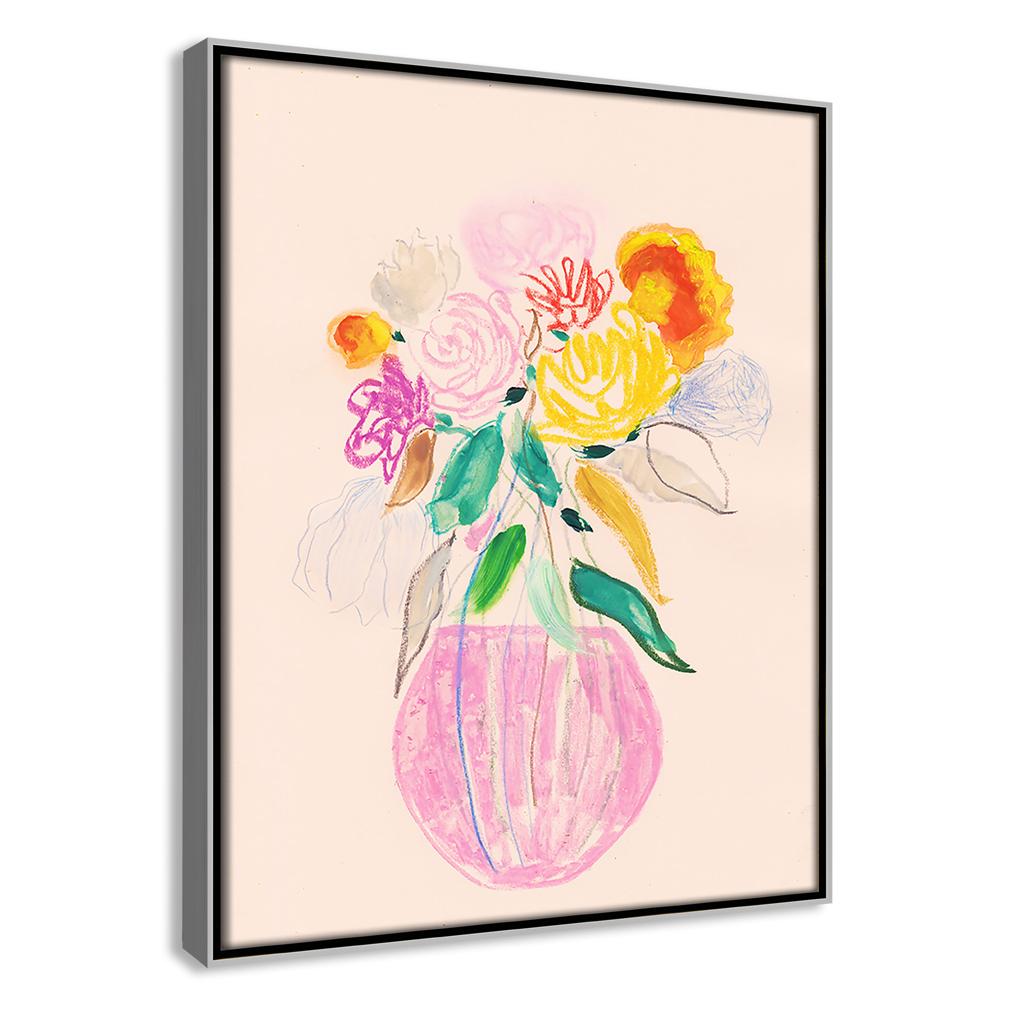 Simple Floral I Print by Bea Dina, Silver Floater Framed Canvas, No Mat, 15.5" H x 12.5" W x 2" D