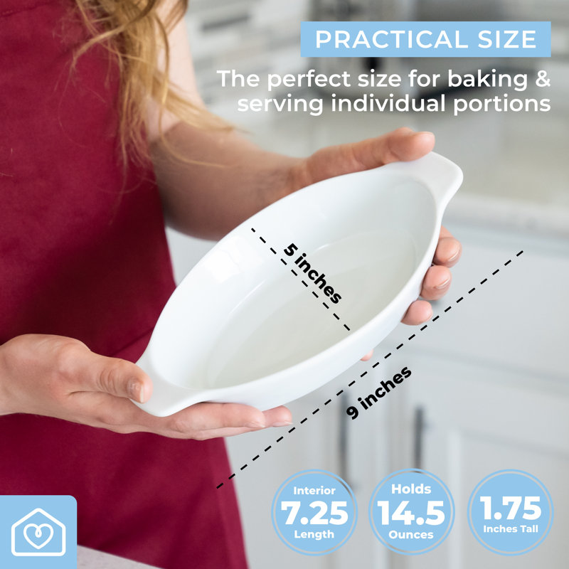 Ensemble de plats à gratin en porcelaine - Mini cocotte ovale, allant au four, blanc, 2 pièces